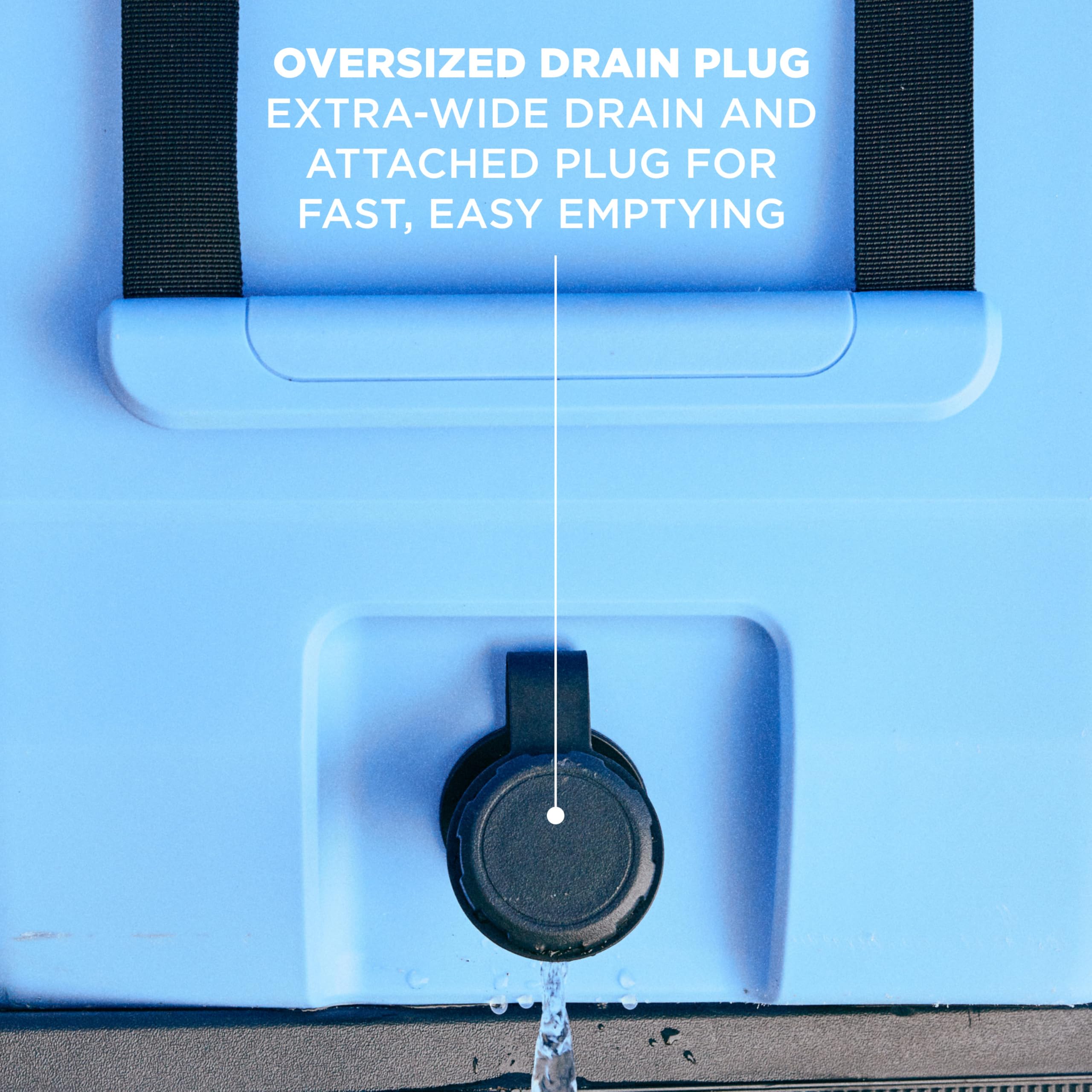 Coleman Pro 45QT oversized drain plug for fast drainage.