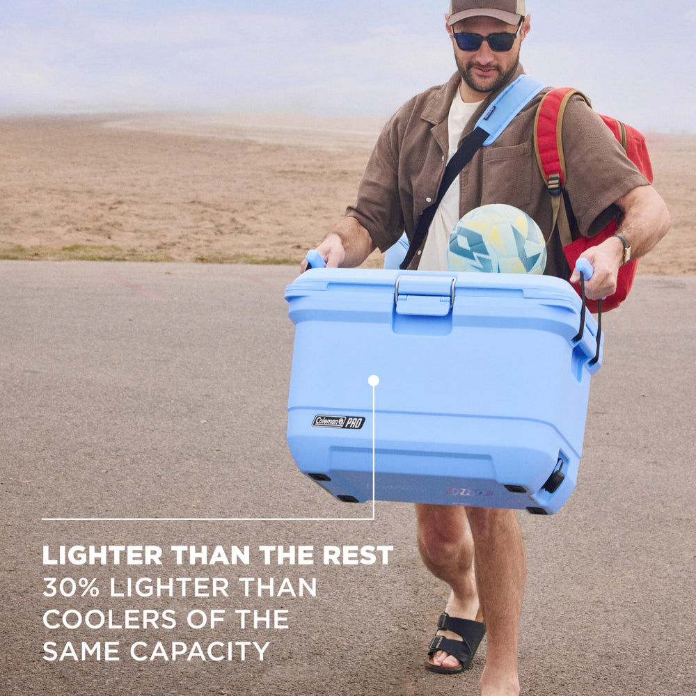 Coleman Pro 45QT heavy-duty handles ease transport on trails.