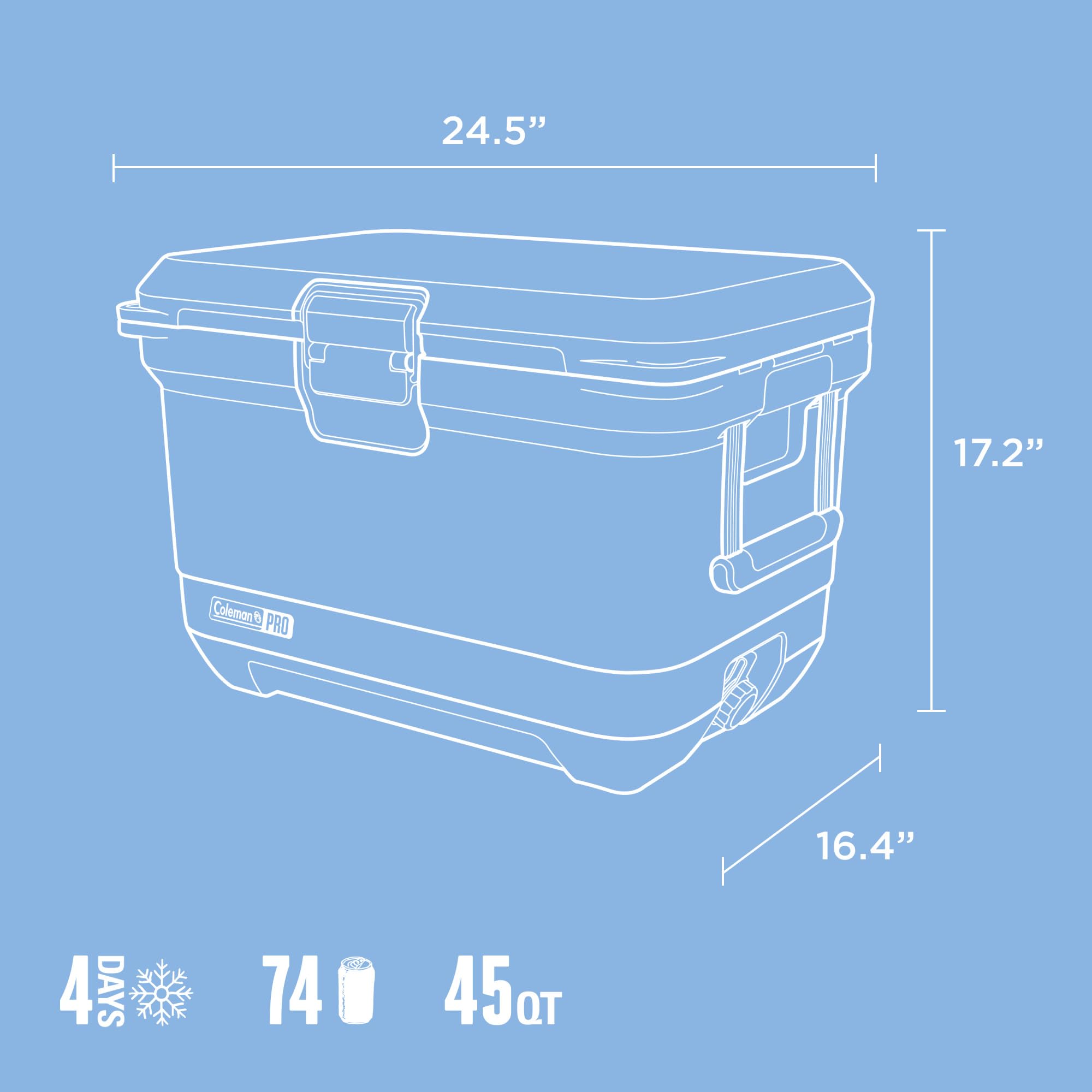 Coleman Pro 45QT insulated body boosts ice retention and durability.