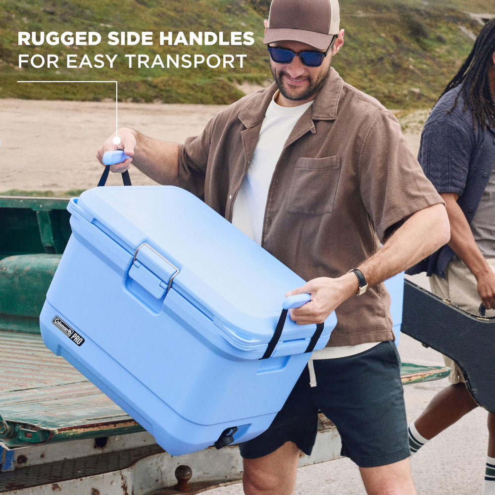 Coleman Pro 45QT tie-down straps secure on trucks or rafts.