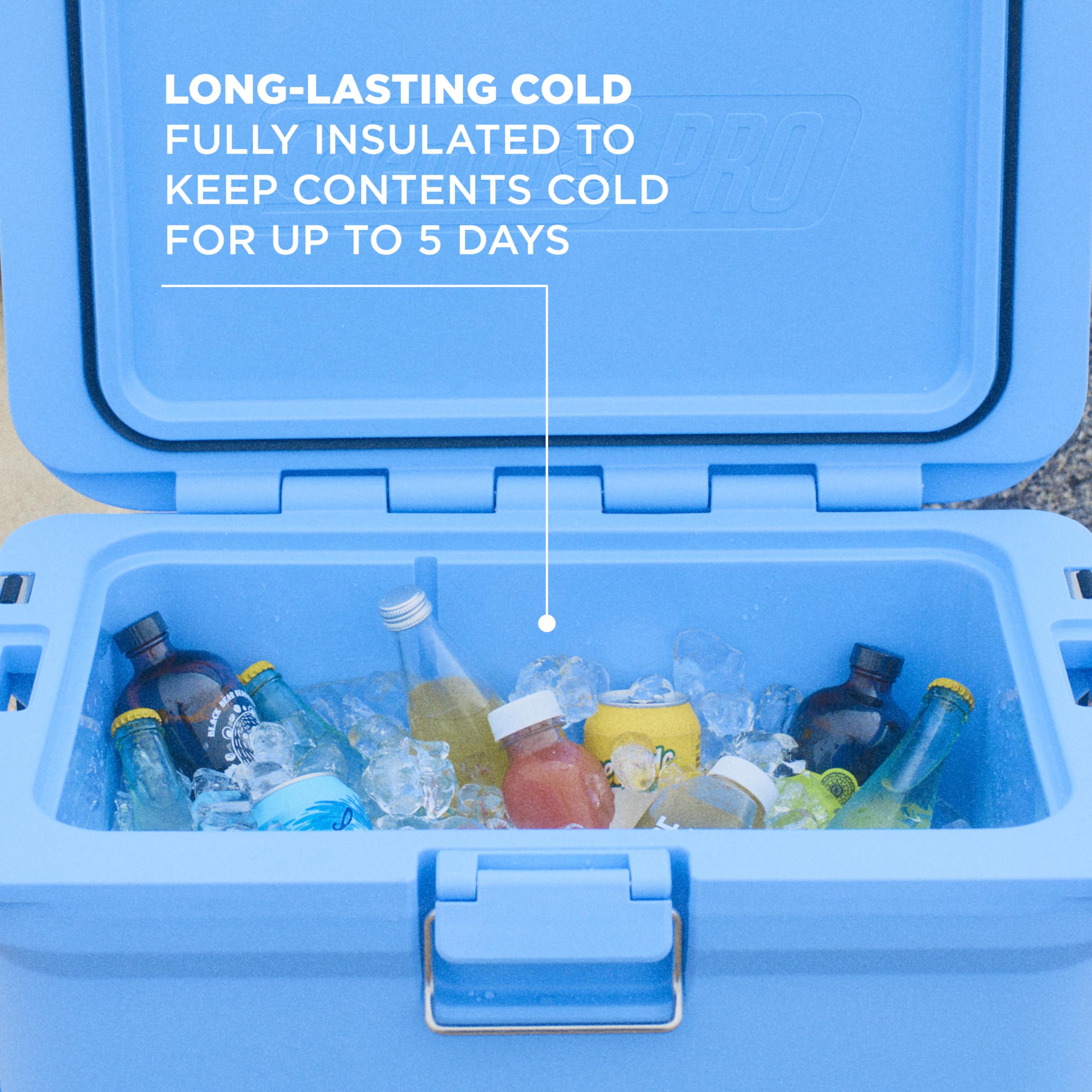 Coleman Pro 55qt extendable handle and rugged wheels ease transport