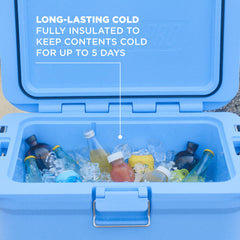 Coleman Pro 55qt extendable handle and rugged wheels ease transport