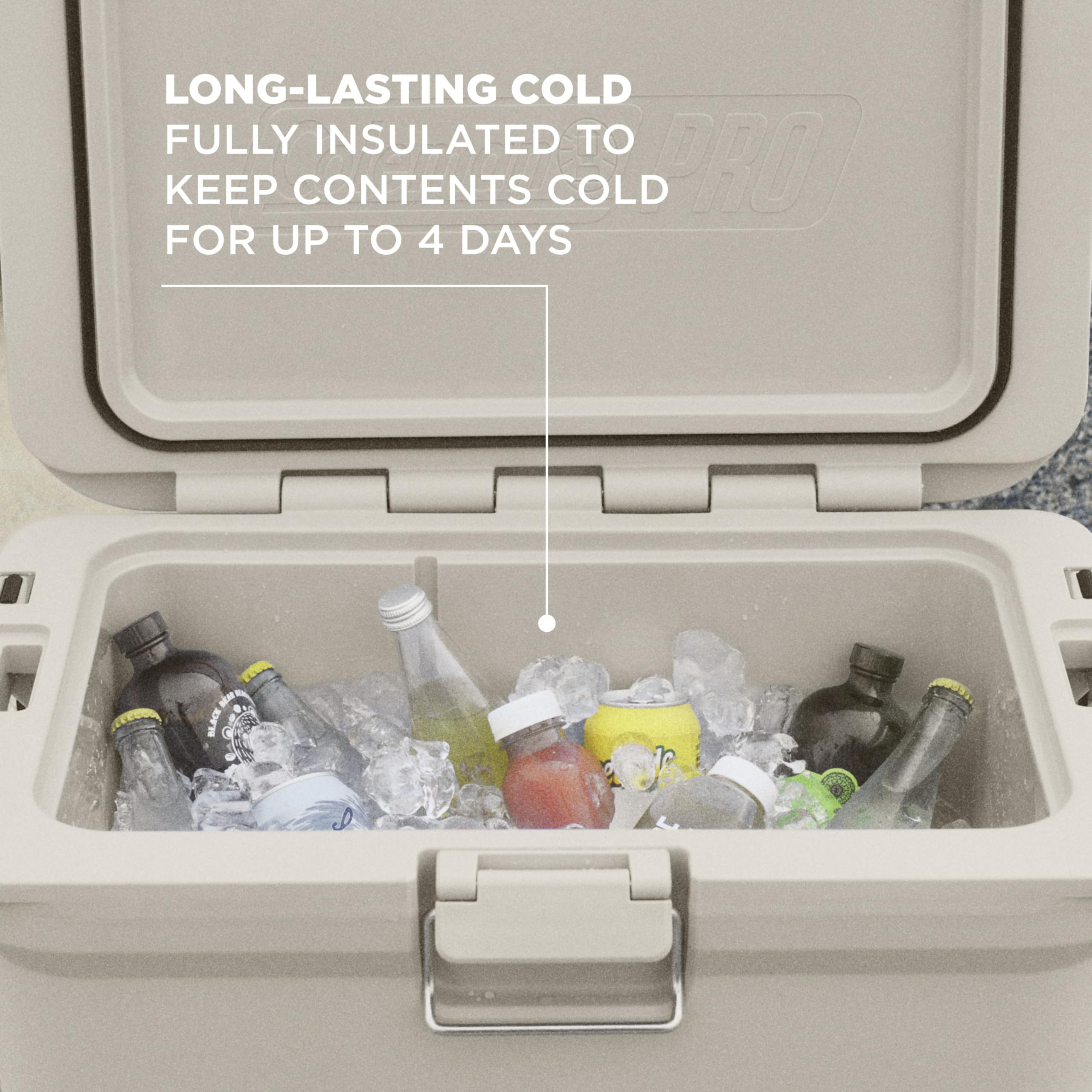 Coleman Pro 74-can capacity offers ample space for drinks and snacks.