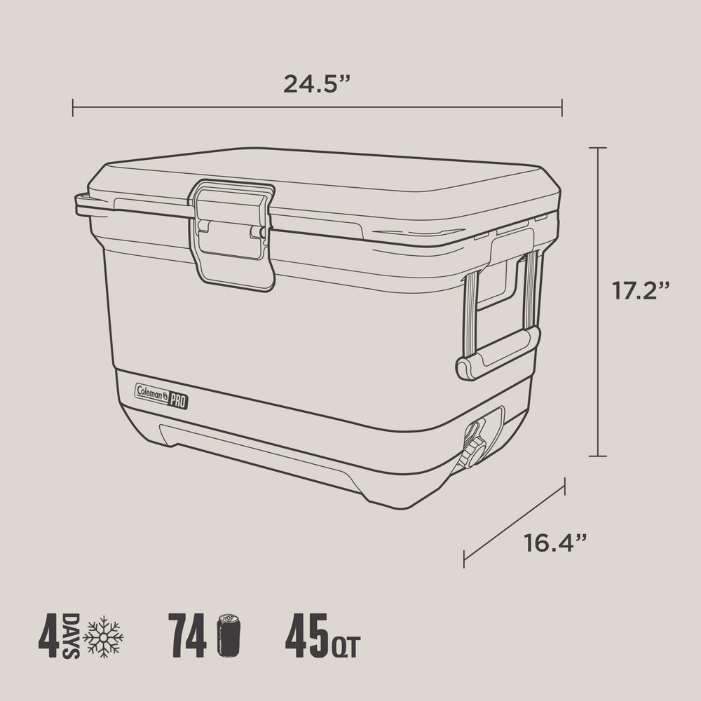 Coleman Pro steel latch enables one-handed opening during outdoor use.