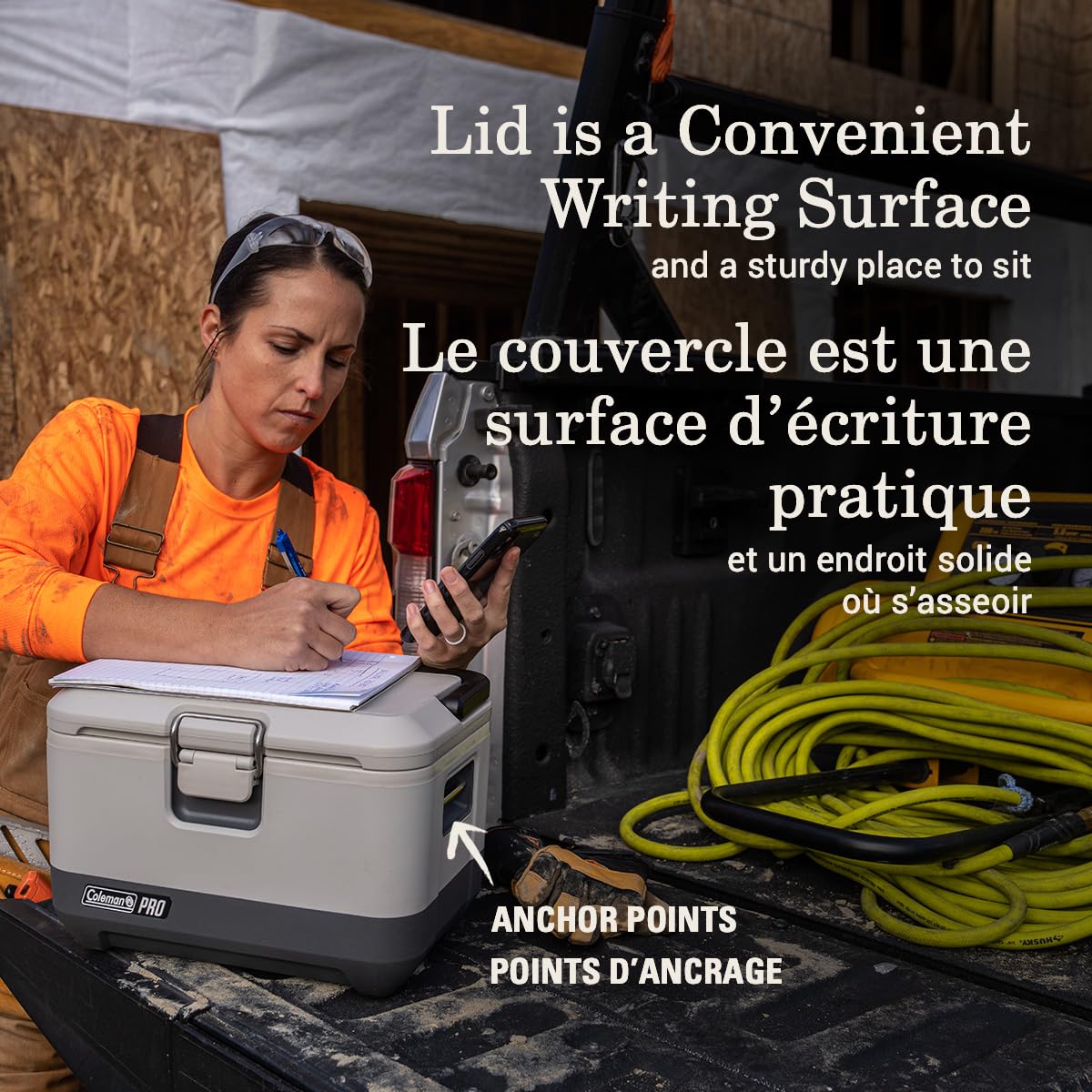 Coleman Pro Heavy-Duty 9qt seating-capacity showcases 300-pound support on lid.