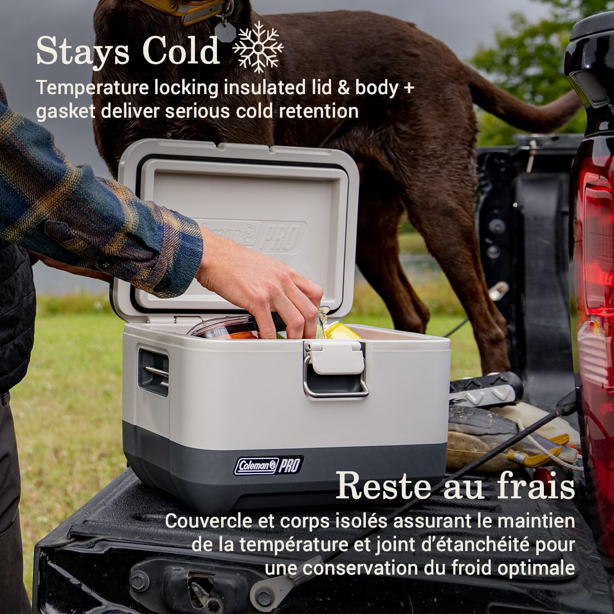 Coleman Pro Heavy-Duty 9qt anchor points enable secure transport at job sites.