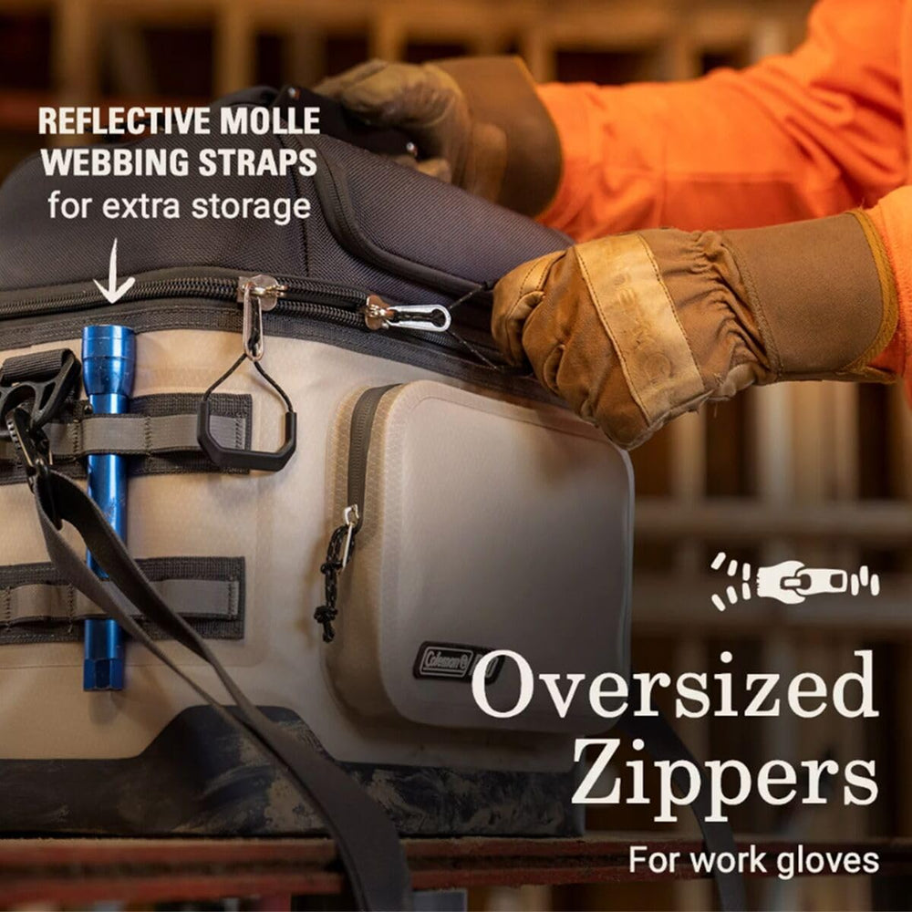 Coleman Pro soft cooler shoulder strap enables hands-free carrying.