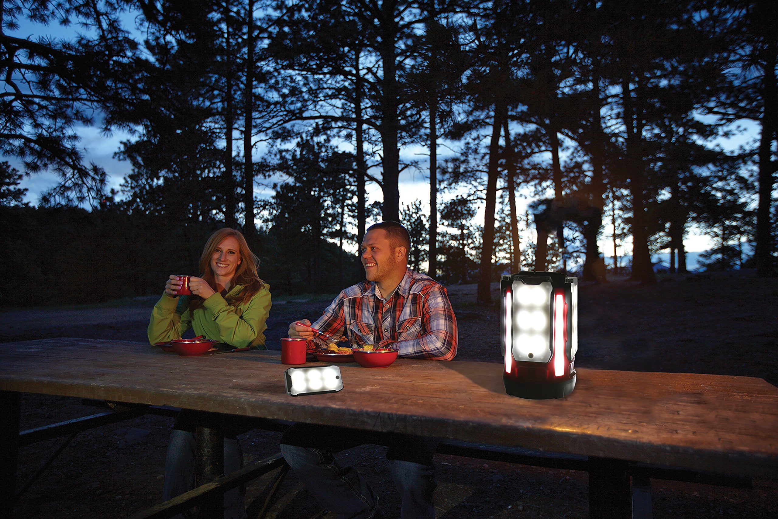 Coleman Quad Panel 800L lantern panels recharge on the base for extended use