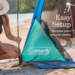 Easy assembly of Coleman Skyshade with fiberglass poles and sleeves