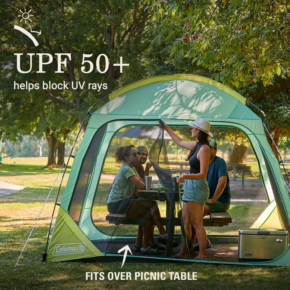 Coleman Skyshade fits over picnic table for meals without insects