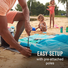 Extended roof and floor on Coleman Skyshade provide extra shade and sand protection.