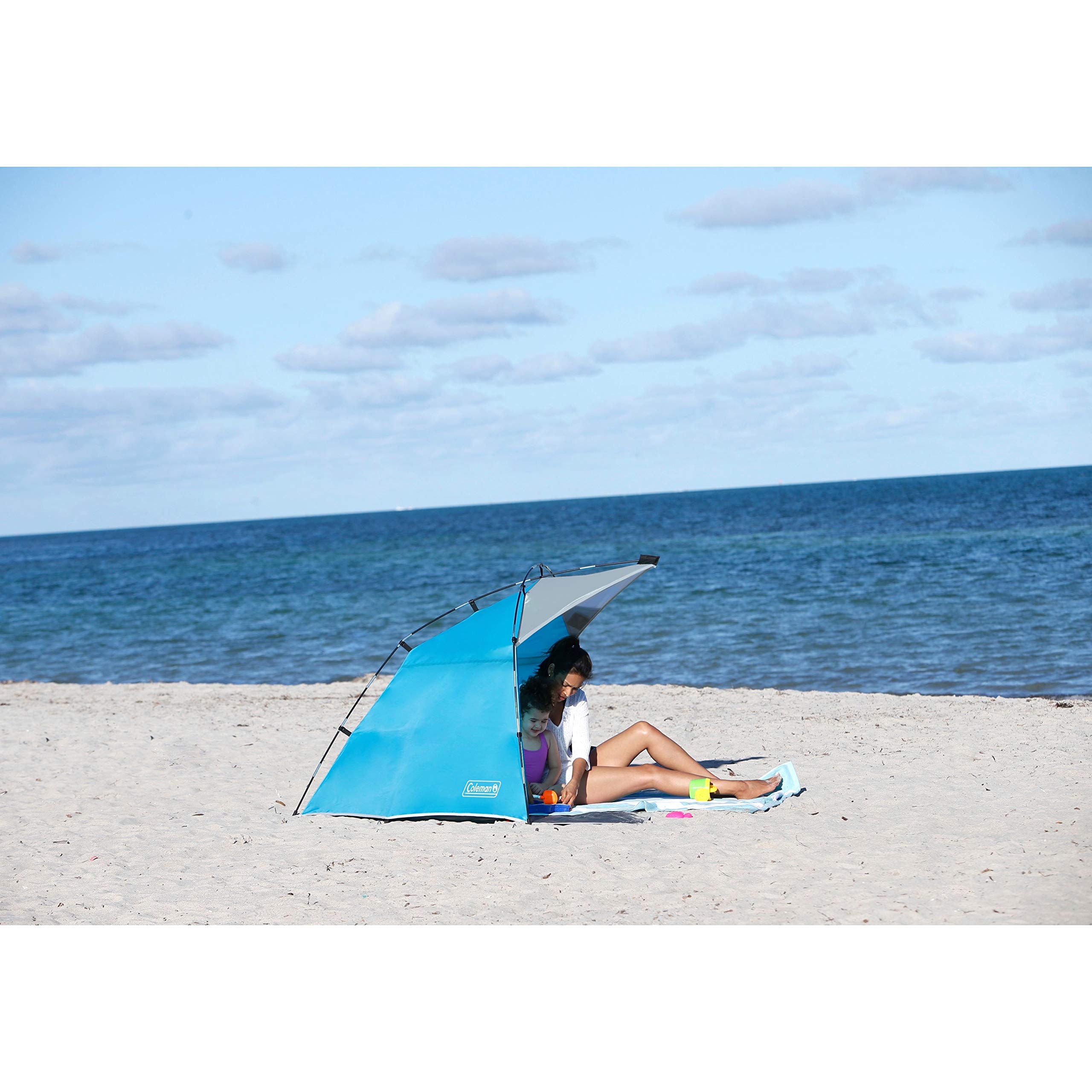 Lightweight setup with Coleman Skyshade enables easy transport from car to sunny spots.
