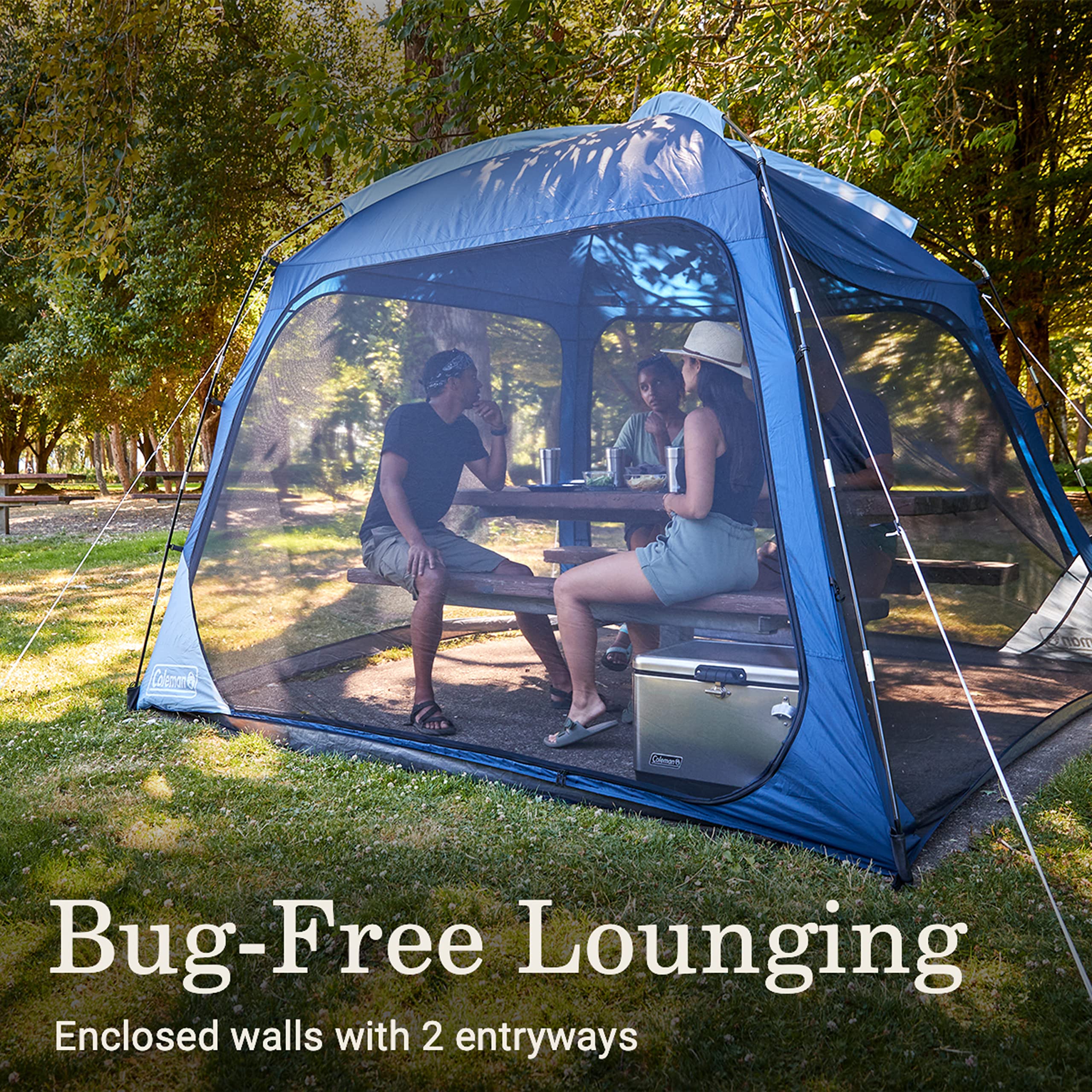Coleman Skyshade features two wide doors for easy gear access and entry.