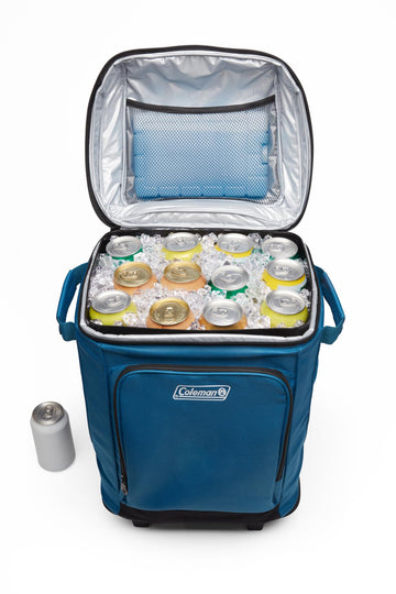 Coleman soft cooler recycled fabric close-up, eco-friendly exterior for sustainable adventures.