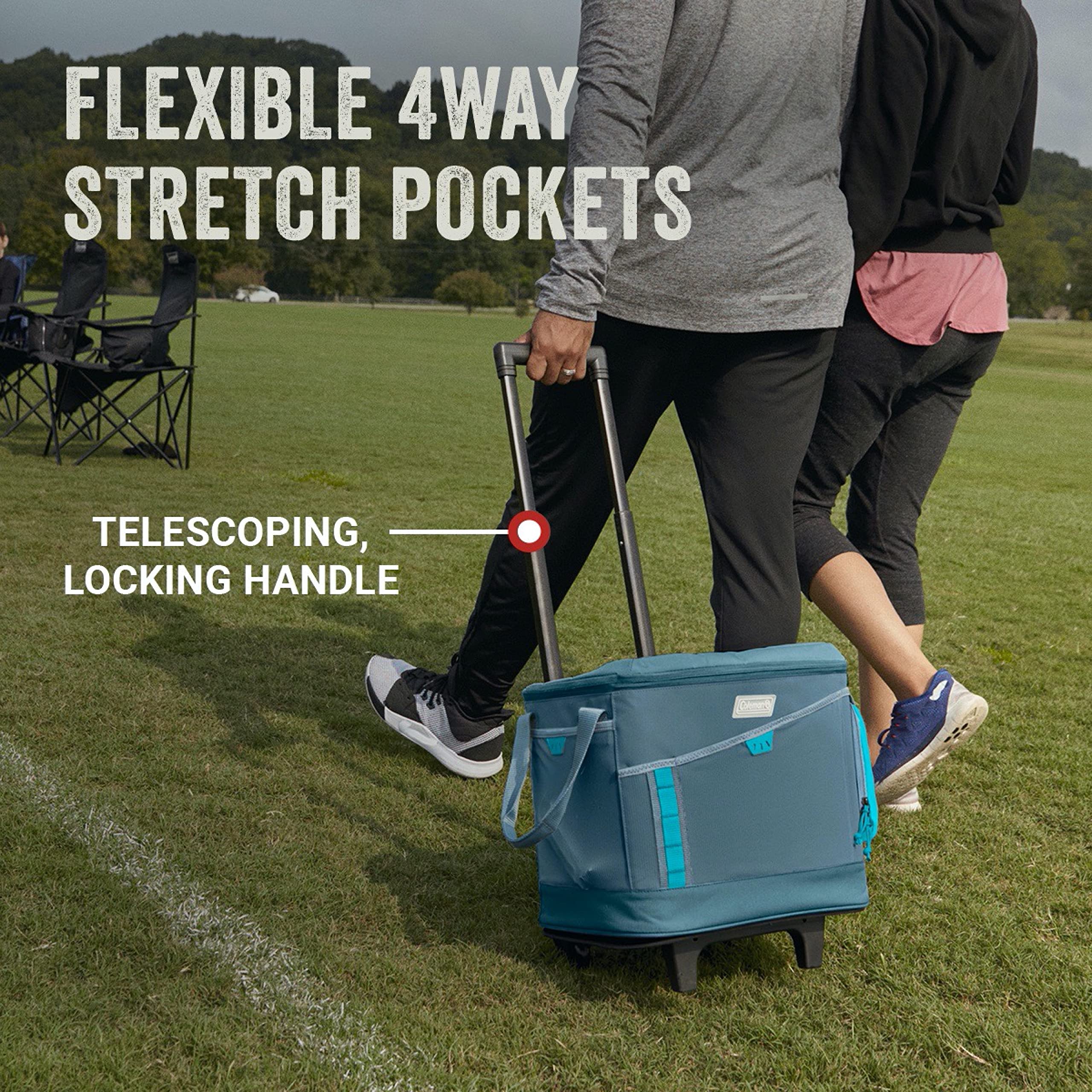 Coleman Sportflex heavy-duty wheels glide over terrain for easy transport