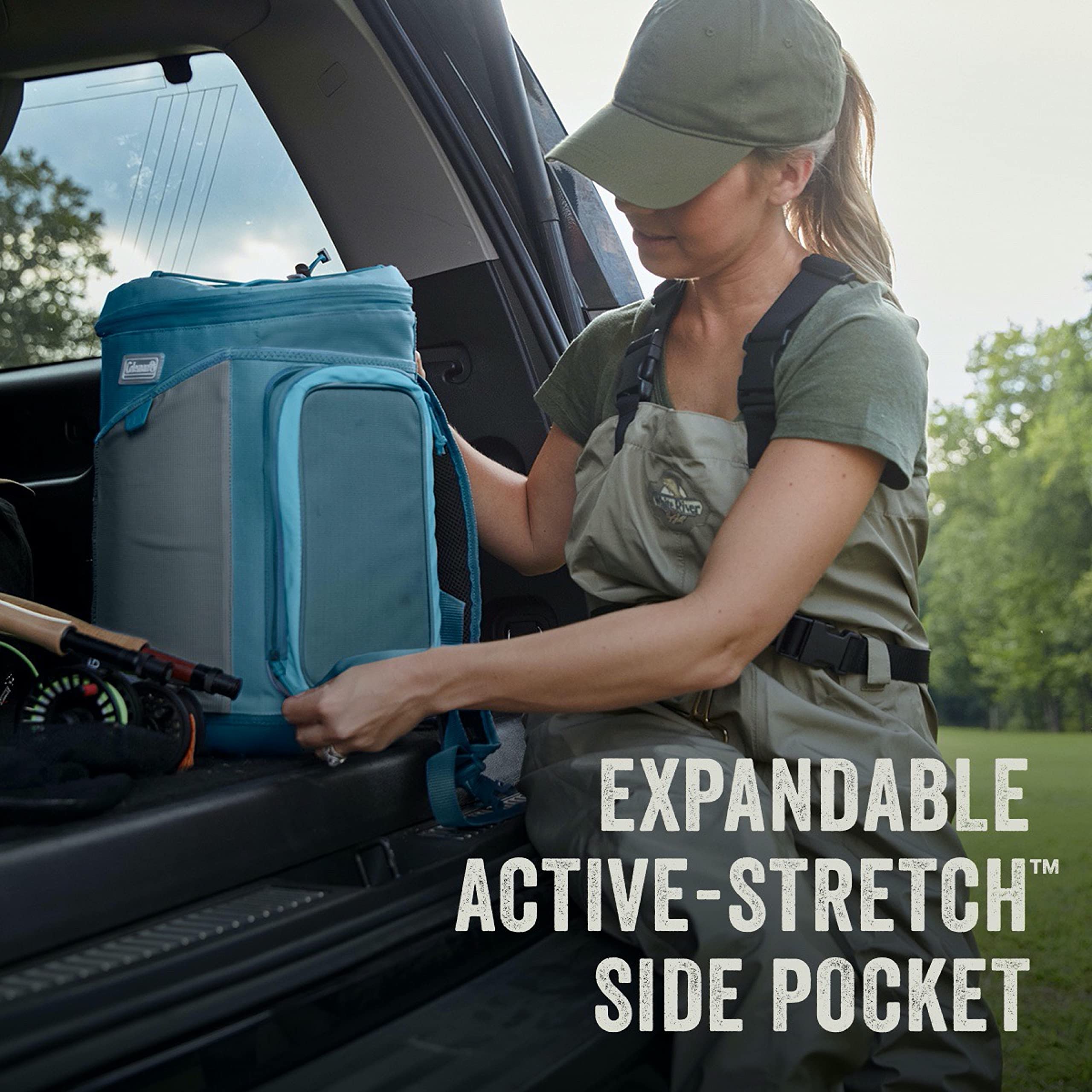 Coleman Sportflex Soft Cooler padded shoulder straps and breathable back for comfort.