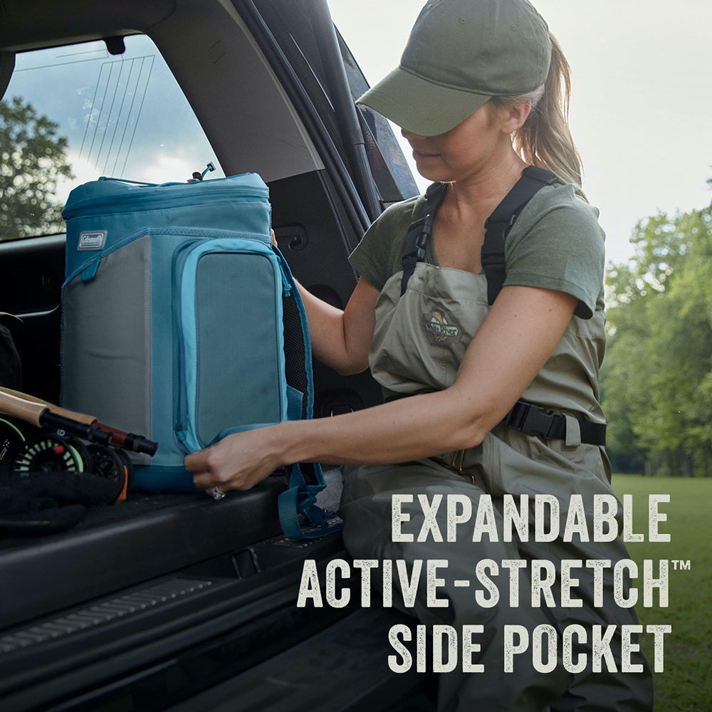 Coleman Sportflex Soft Cooler padded shoulder straps and breathable back for comfort.
