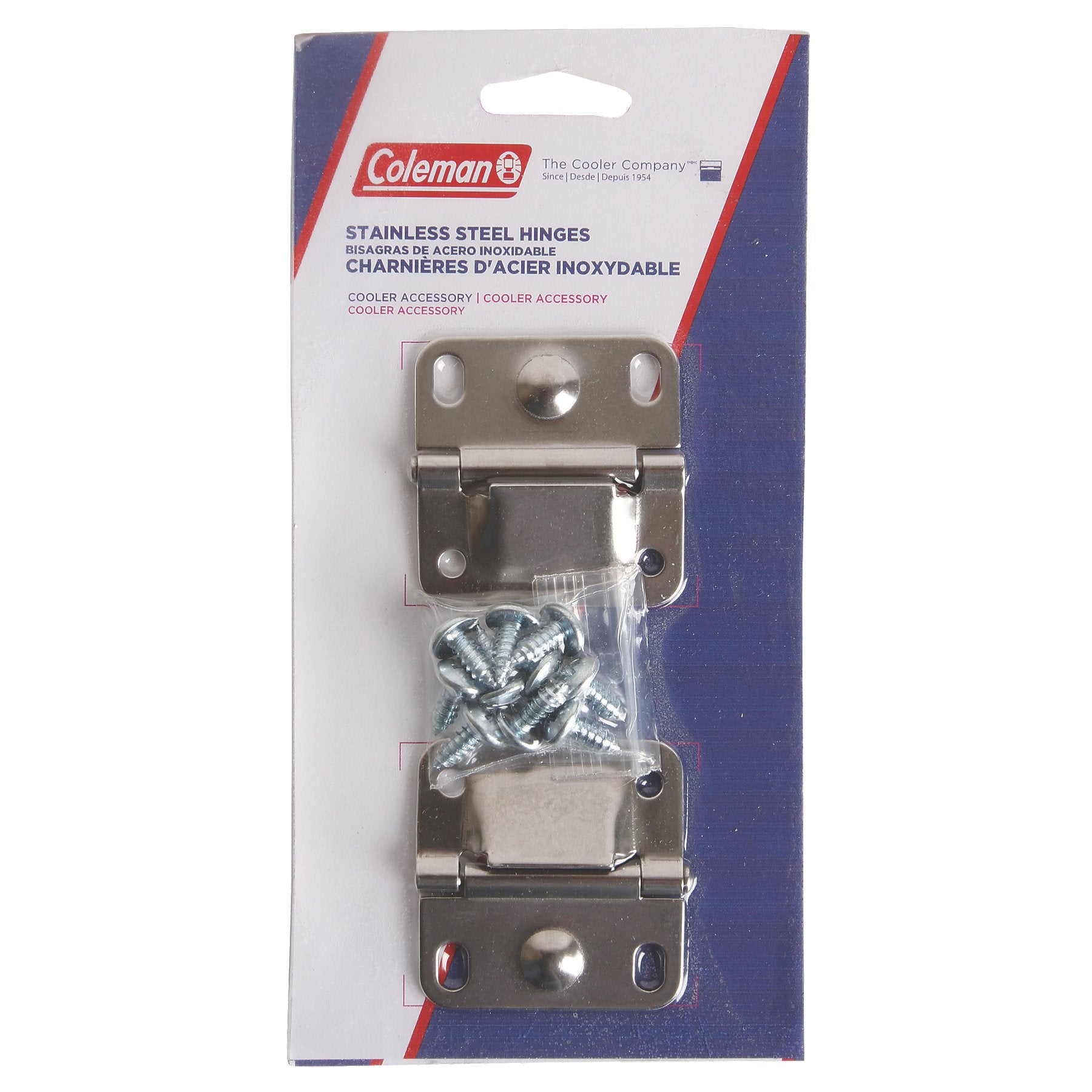 Coleman stainless steel hinges with brushed finish resist rust over seasons