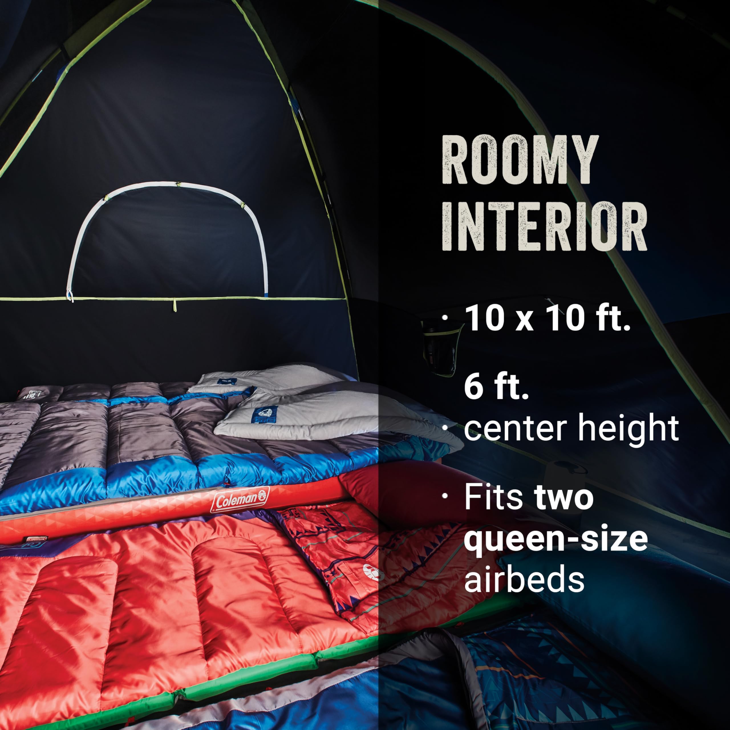 Coleman Sundome Dark Room 10x10 ft footprint fits two queen airbeds