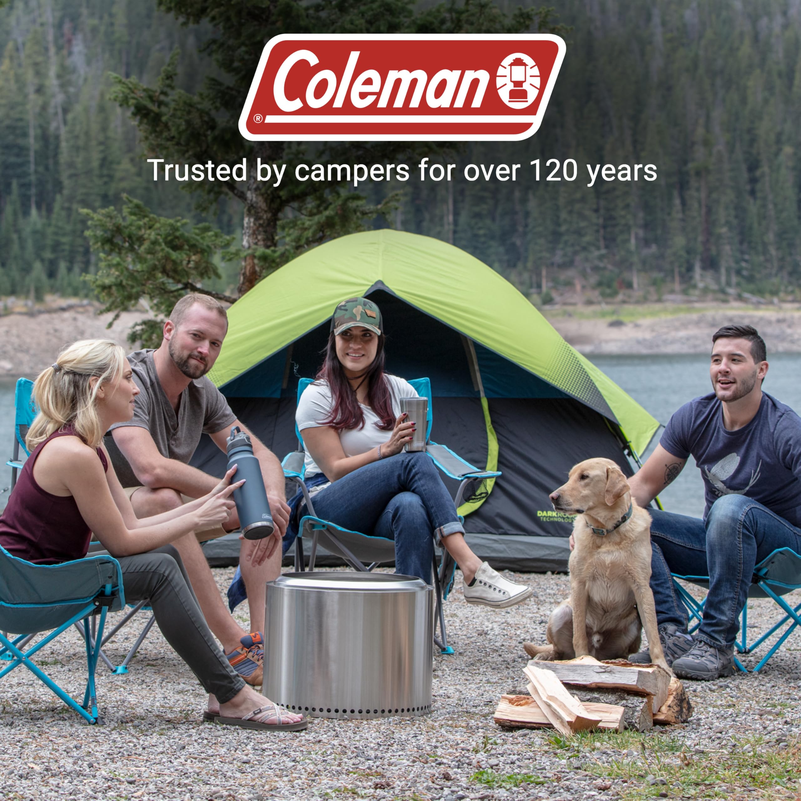 Coleman Sundome Dark Room seals out water with welded corners and inverted seams