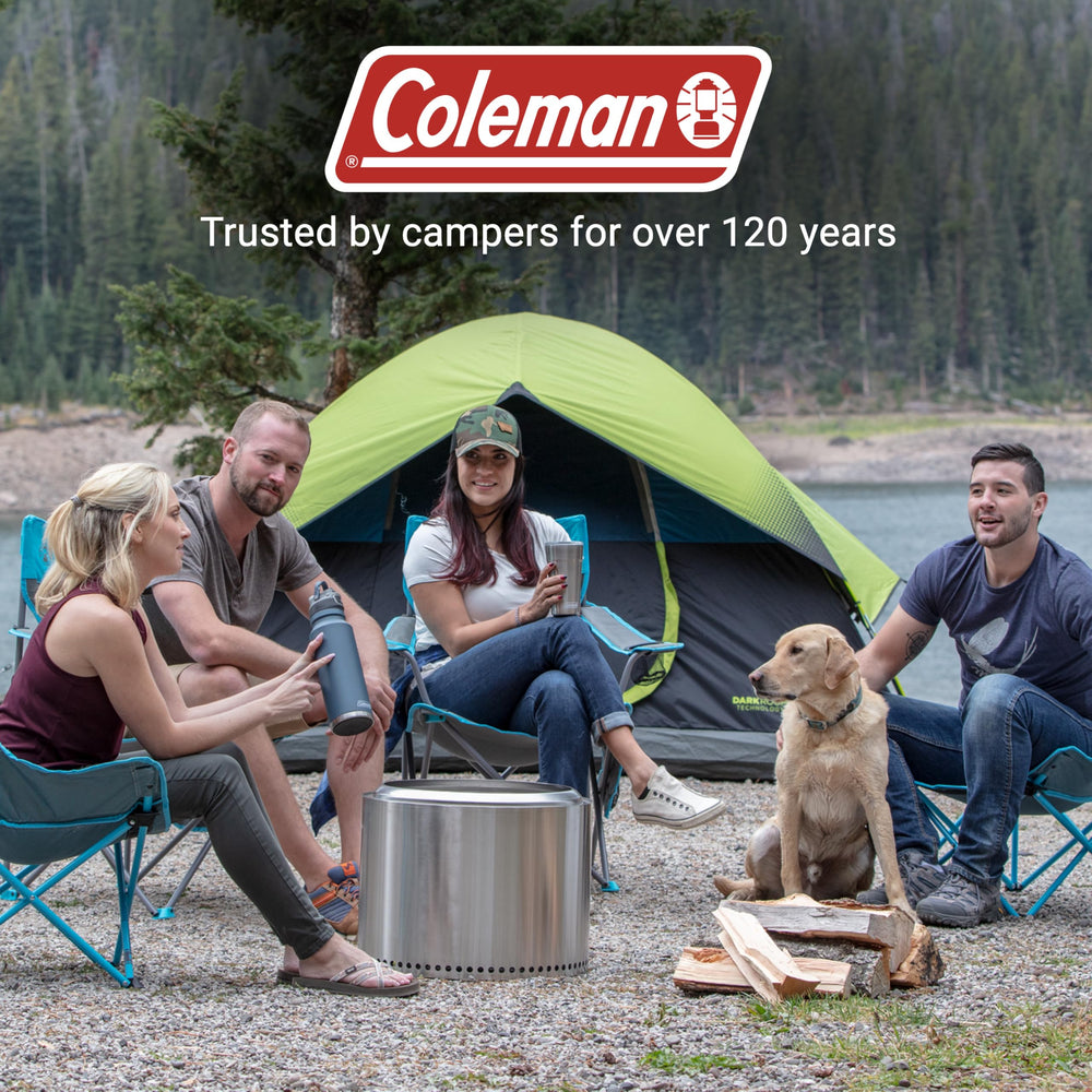 Coleman Sundome Dark Room seals out water with welded corners and inverted seams