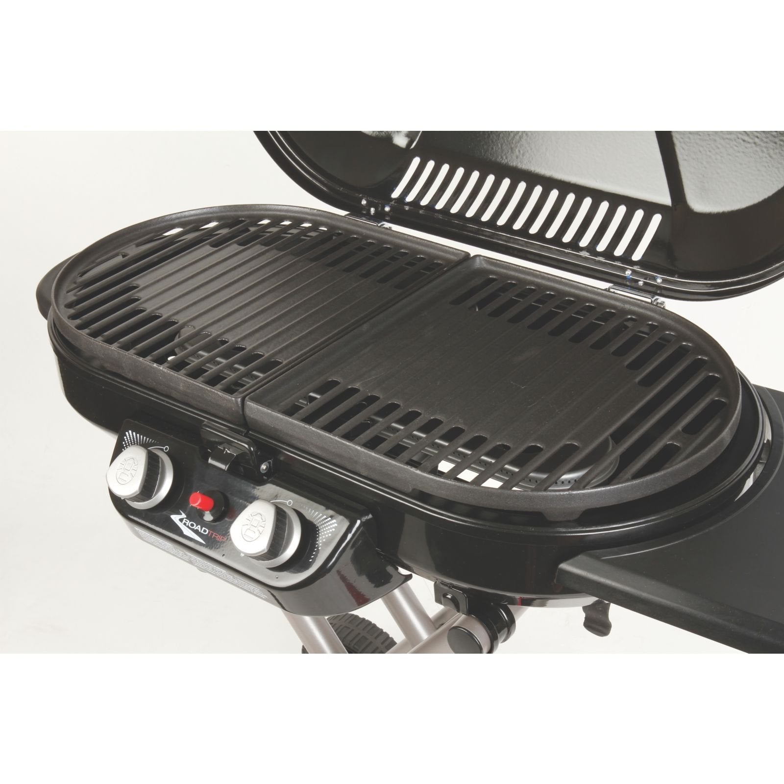 Coleman Swaptop cast iron griddle porcelain coating cleans easily and resists sticking.