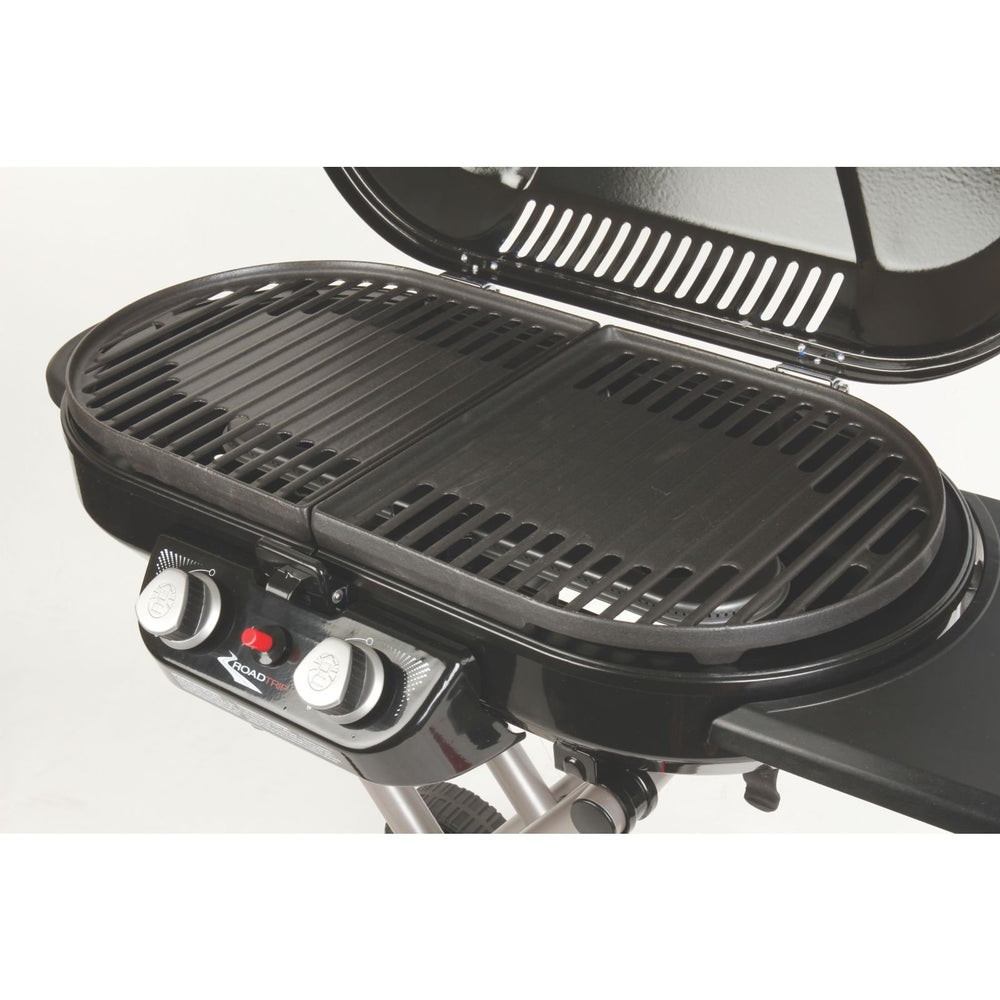 Coleman Swaptop cast iron griddle porcelain coating cleans easily and resists sticking.