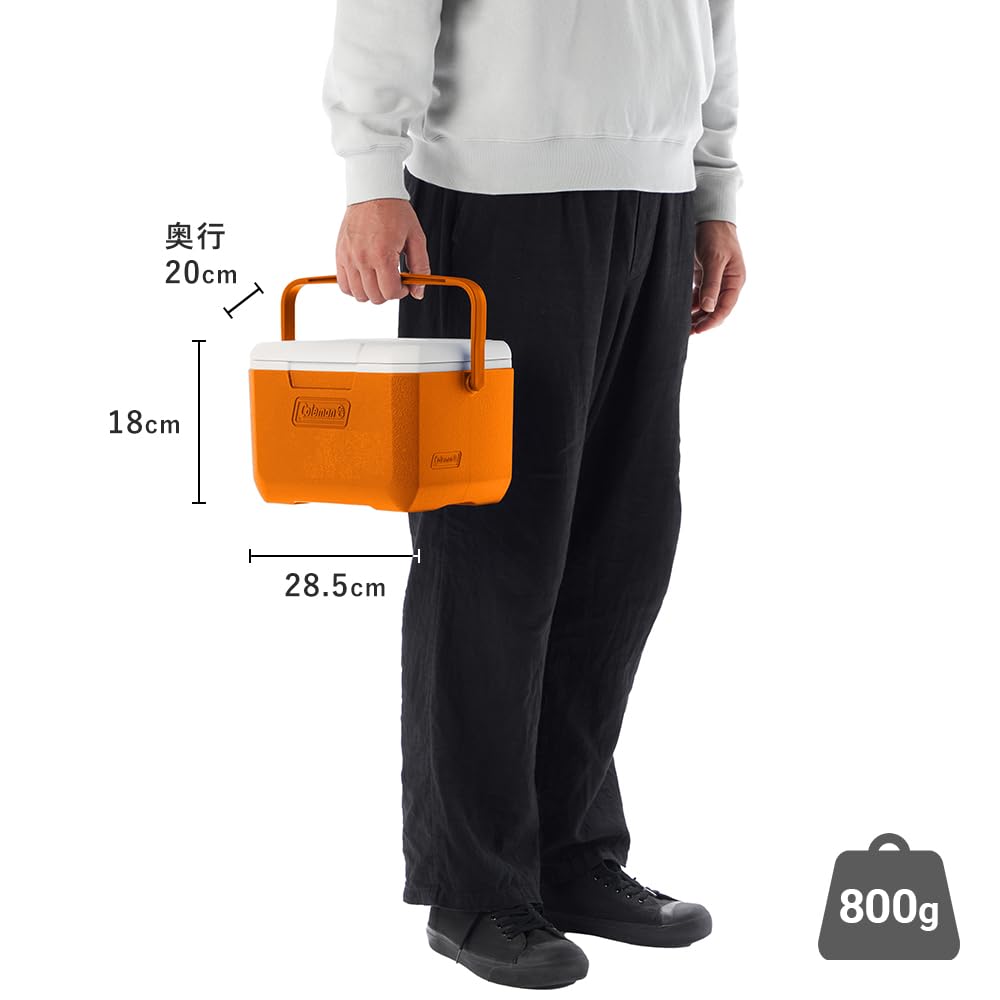 Coleman Take 6 orange bottle with rise bottom for stable placement.