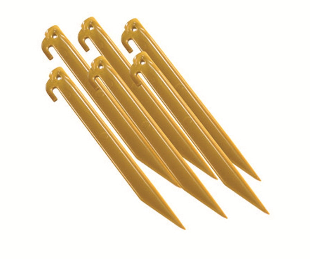 Coleman 9-inch tent peg stake stabilizes a tent against wind