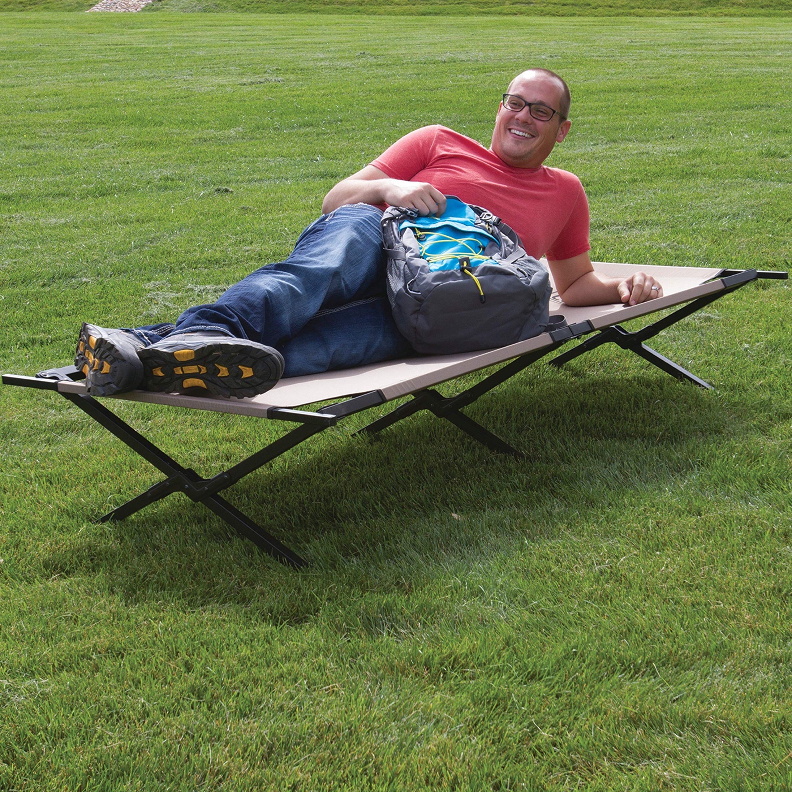Coleman Trailhead II cot folded compactly for trunk storage during travel