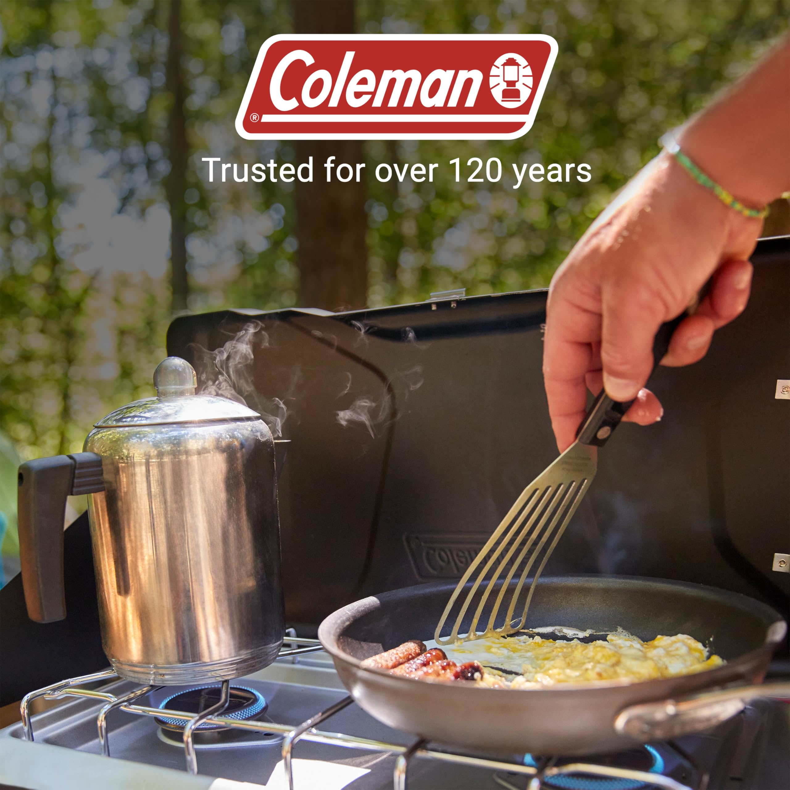 Compact Coleman Triton+ design for outdoor cooking anywhere.