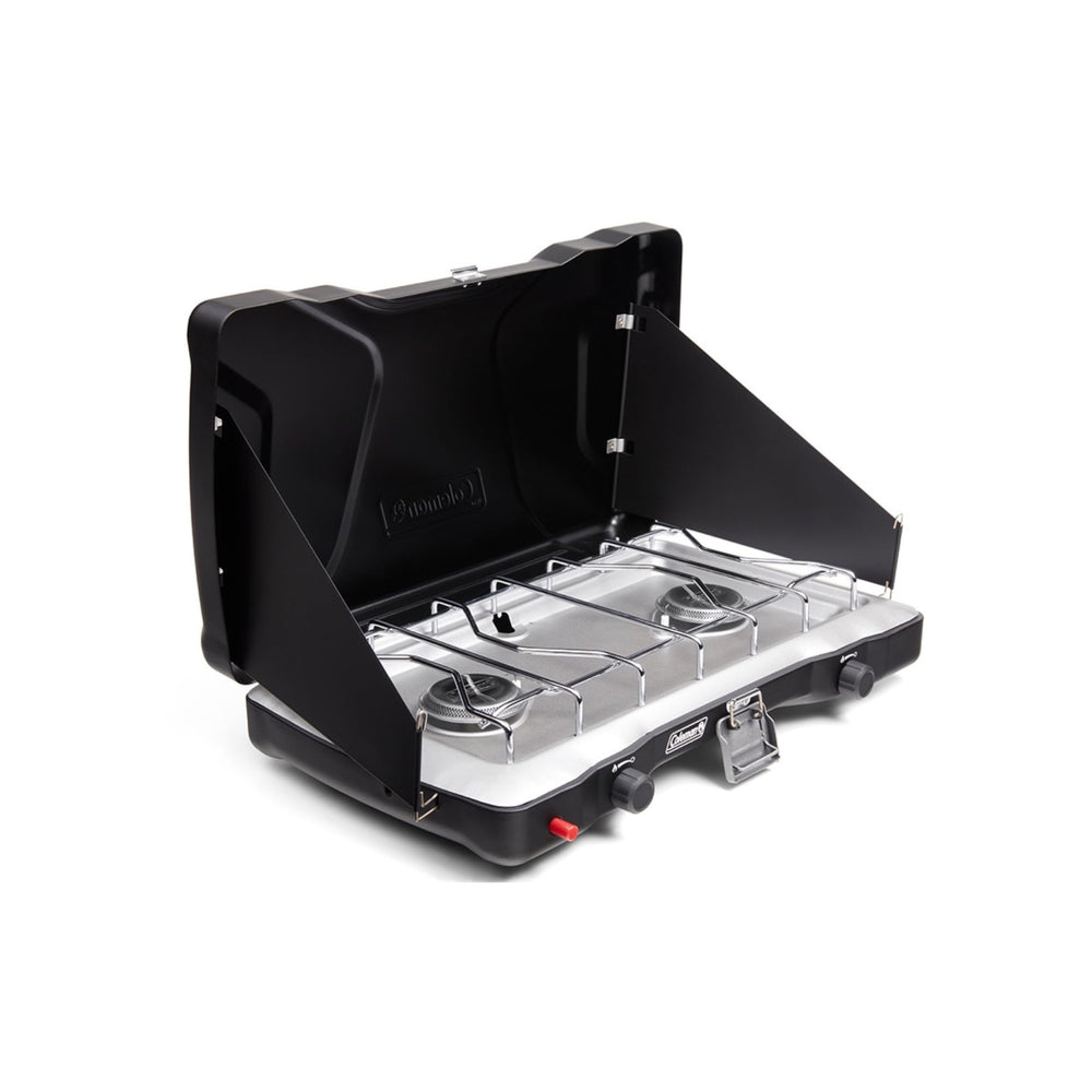 Coleman Triton+ stove with Instastart ignition for quick lighting during camping.