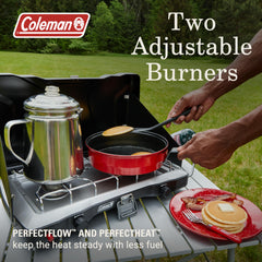Two independent burners on Coleman Triton+ offer precise heat control.