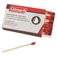 Coleman waterproof matches box front for rainproof campfire lighting