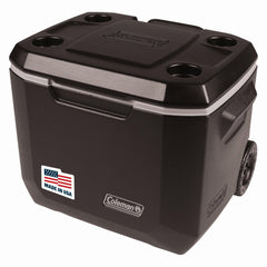 Coleman Xtreme 50qt wheeled cooler for easy transport on outdoor trips.