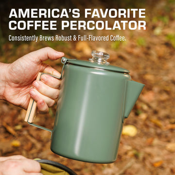 COLETTI Bozeman Green percolator with protective green coating for rugged camping style