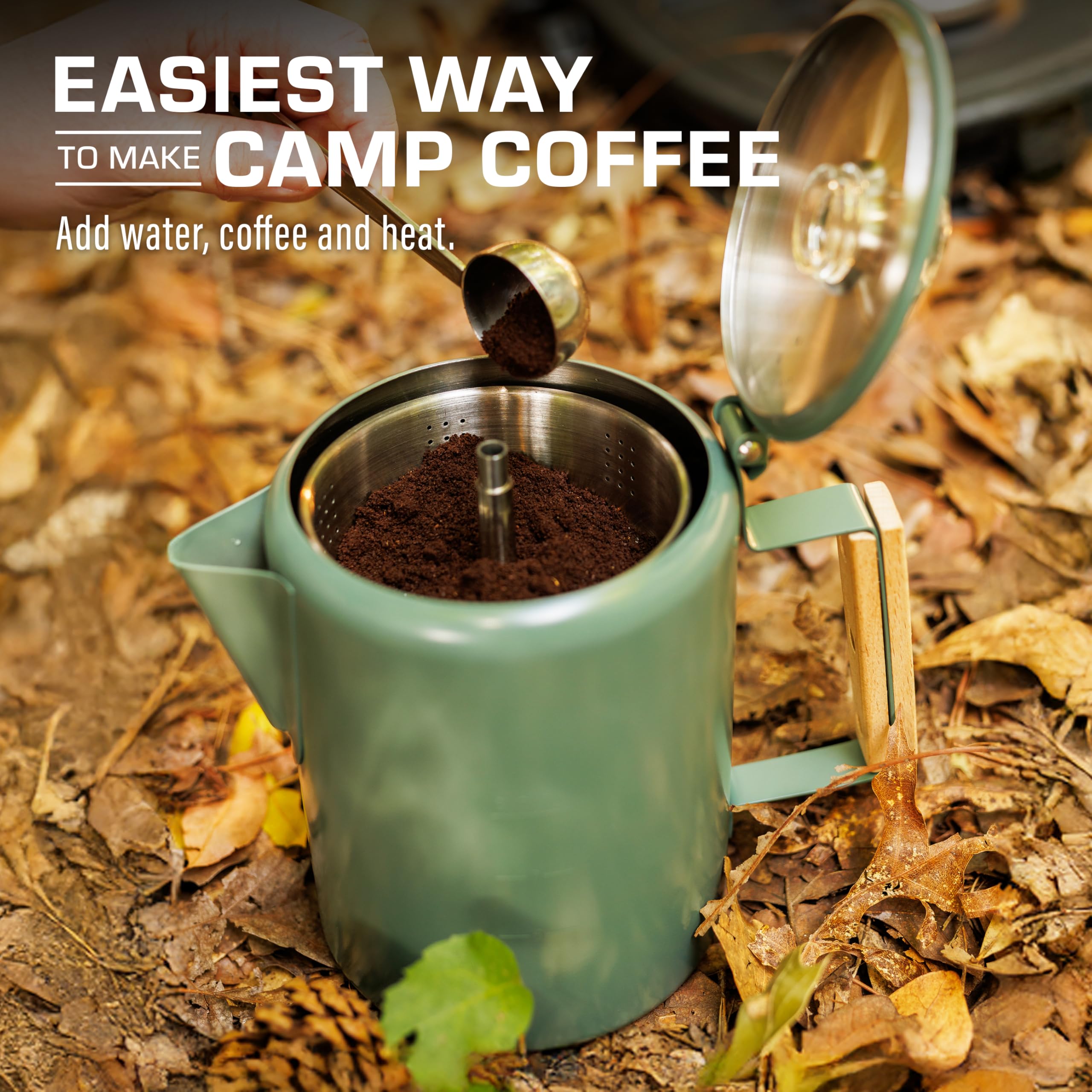 COLETTI Bozeman Green percolator crafted without aluminum or plastic for pure flavor