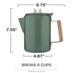 COLETTI Bozeman Green percolator side handle designed for outdoor pouring