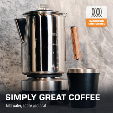 COLETTI Bozeman induction coffee maker easy-clean design for quick trail rinses.