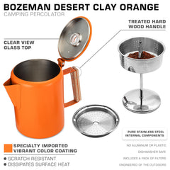 COLETTI Bozeman orange percolator brew pour captures glass top action.