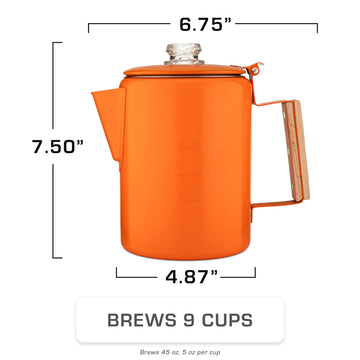 COLETTI Bozeman orange percolator side view shows rugged outdoors-ready construction.