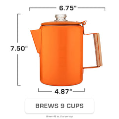 COLETTI Bozeman orange percolator side view shows rugged outdoors-ready construction.