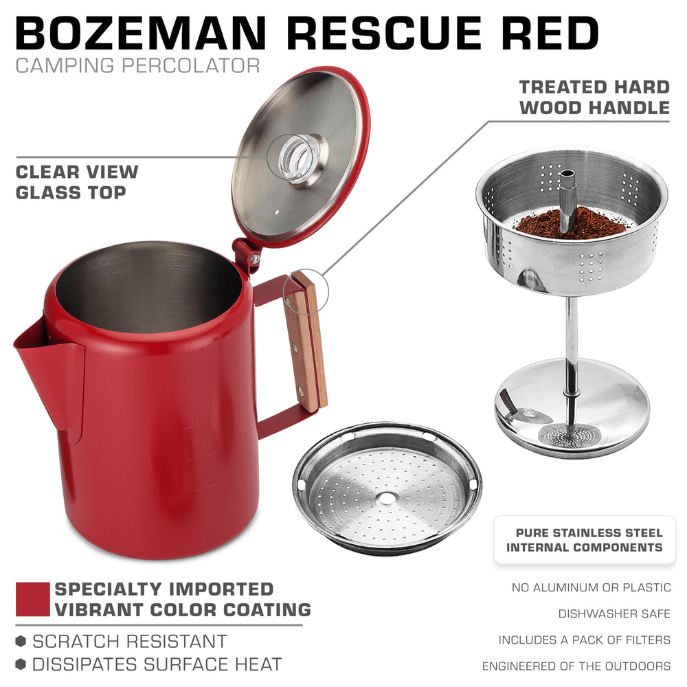 COLETTI Bozeman red percolator camp-morning fire scene for adventures