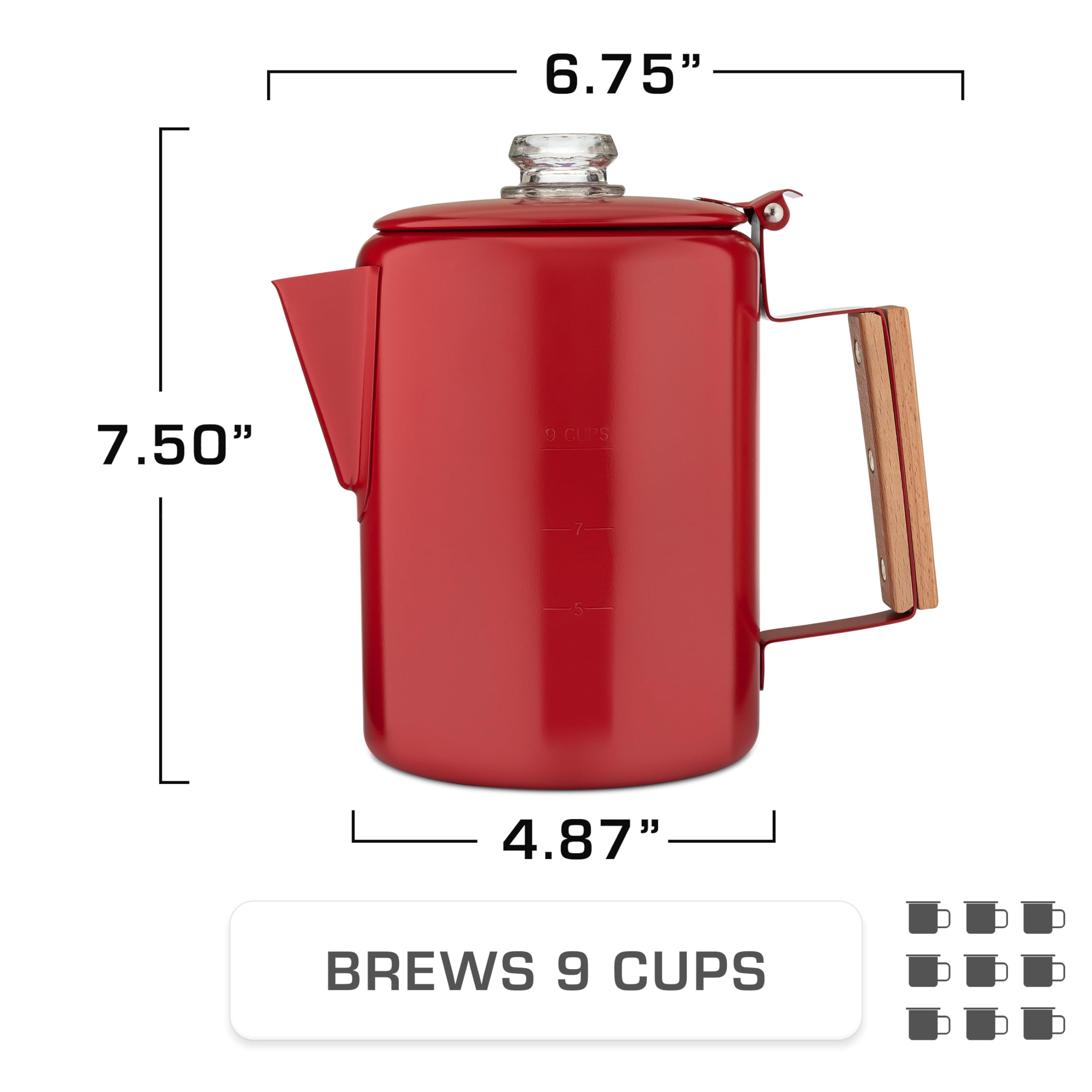 COLETTI Bozeman red percolator glass-view lid closeup for brew watching