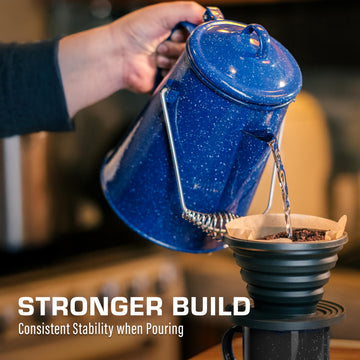 COLETTI stainless steel body emphasizes toxin-free design for clean brewing outdoors.