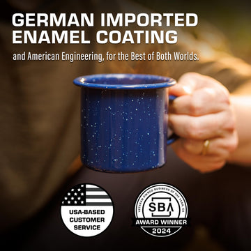 COLETTI Classic Camping Mugs blue 12oz set4 shows compact storage for camping trips.
