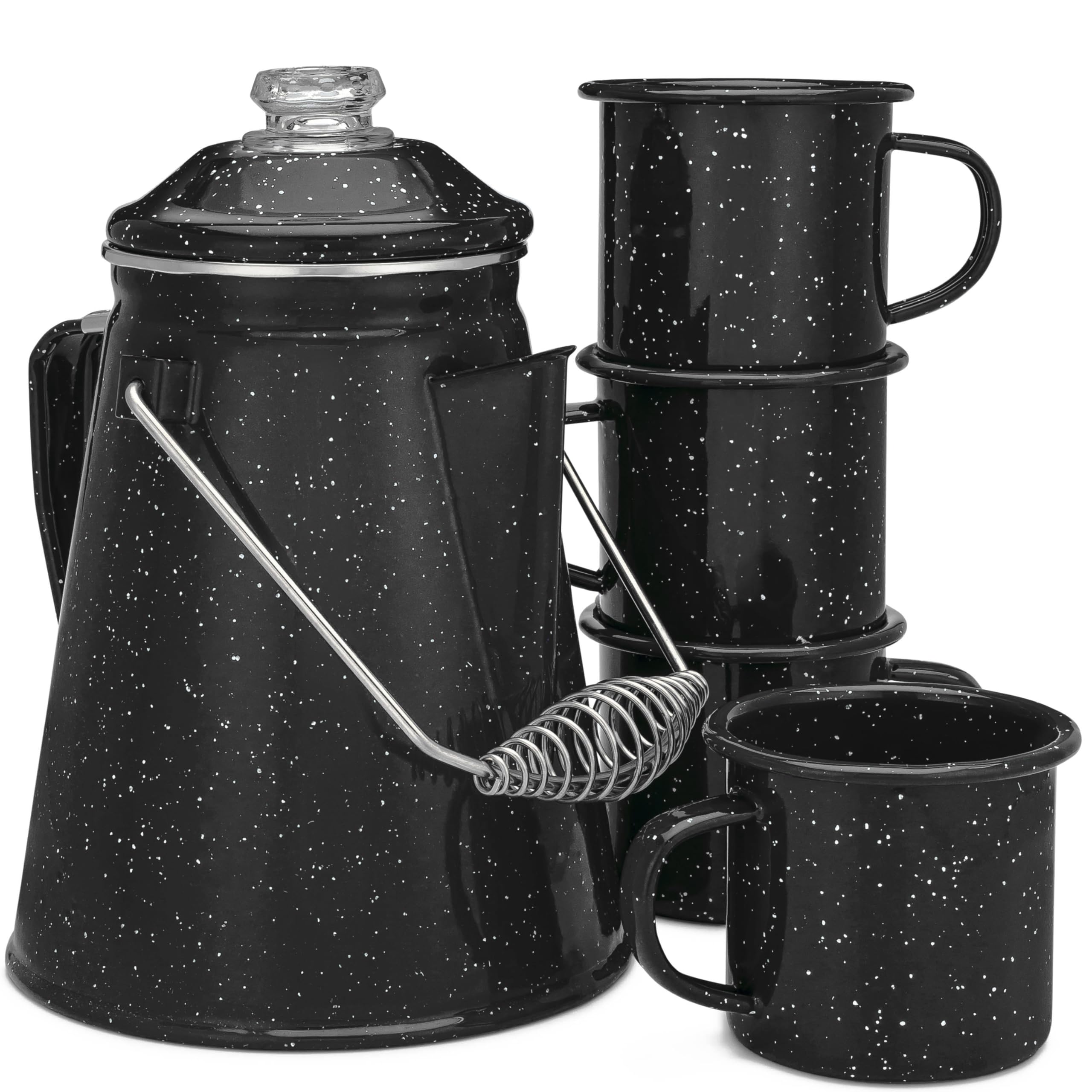 COLETTI Classic Enamel Set coffee pot front view highlights rugged steel build for camping