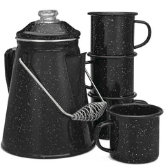 COLETTI Classic Enamel Set coffee pot front view highlights rugged steel build for camping