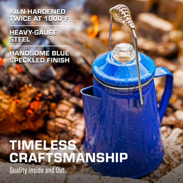 Product on camp table ready for campfire brew with COLETTI Classic