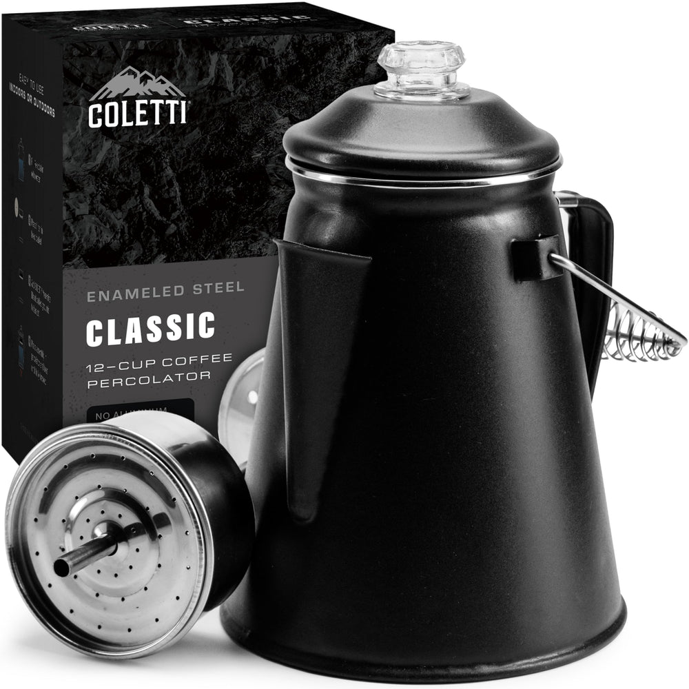 COLETTI Classic percolator top view highlights camping brew potential